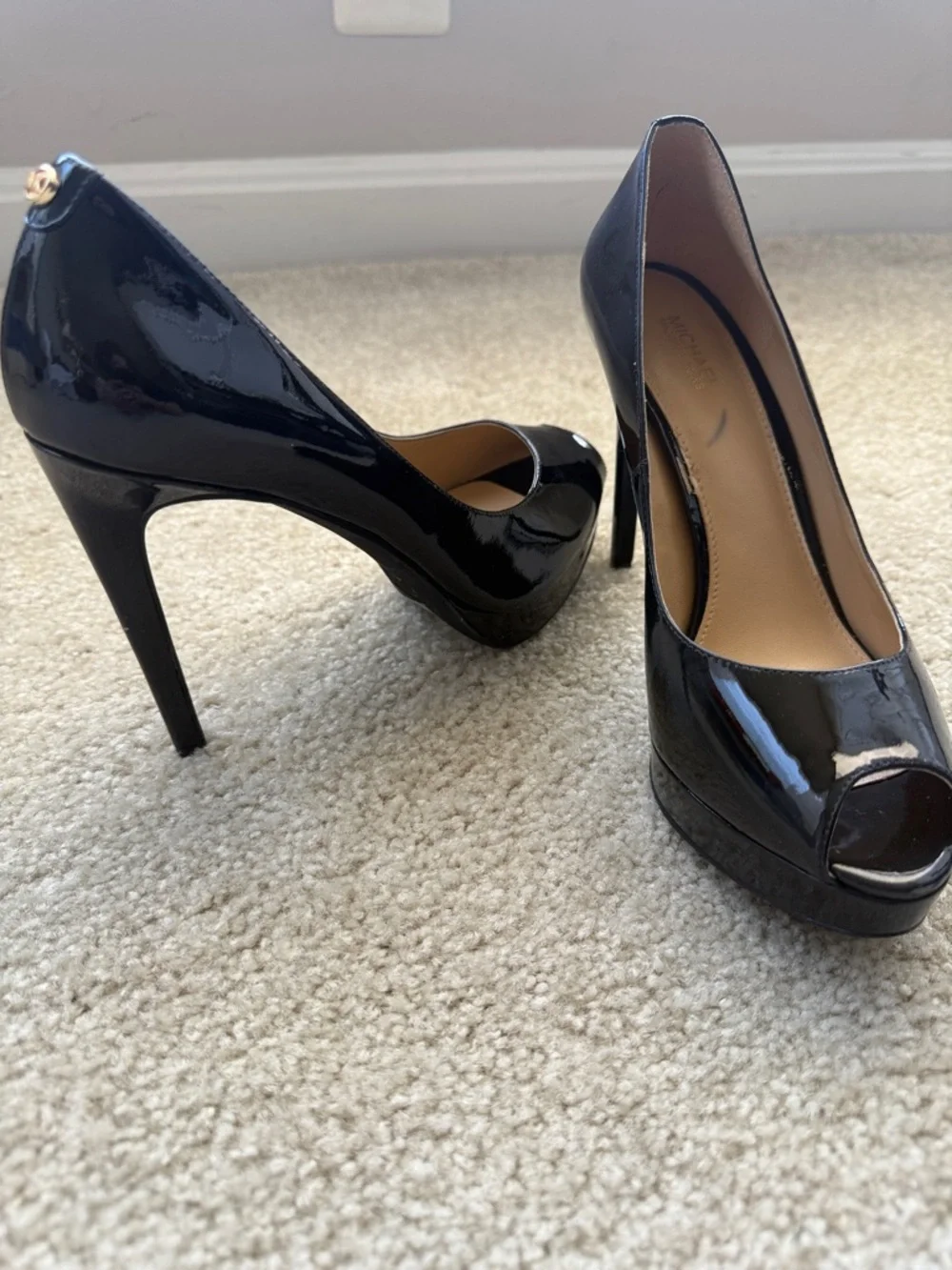MICHAEL Michael Kors Black Patent Peep-Toe Heels - Picture 2 of 4